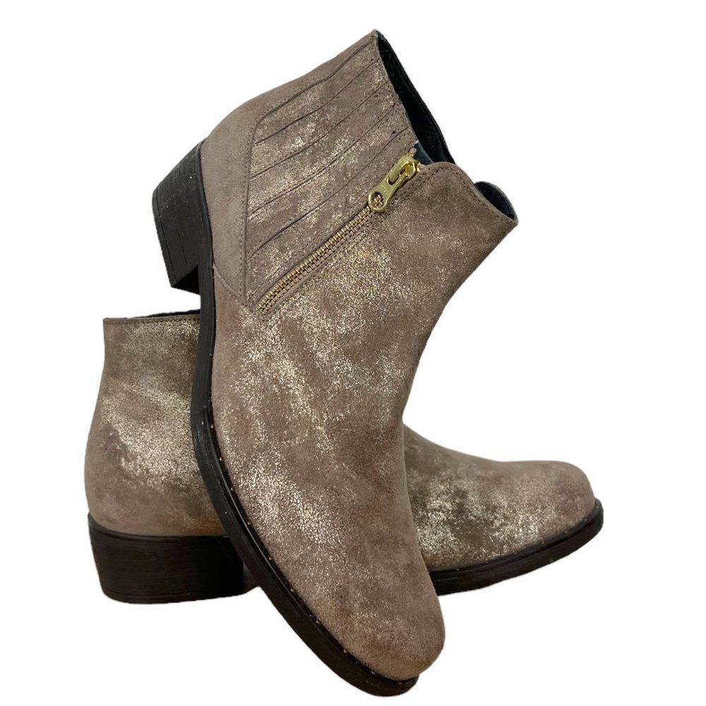 Eric Michael Tatiana Gold Metallic Leather Suede Ankle Boots Size EU 40, US 10.5
